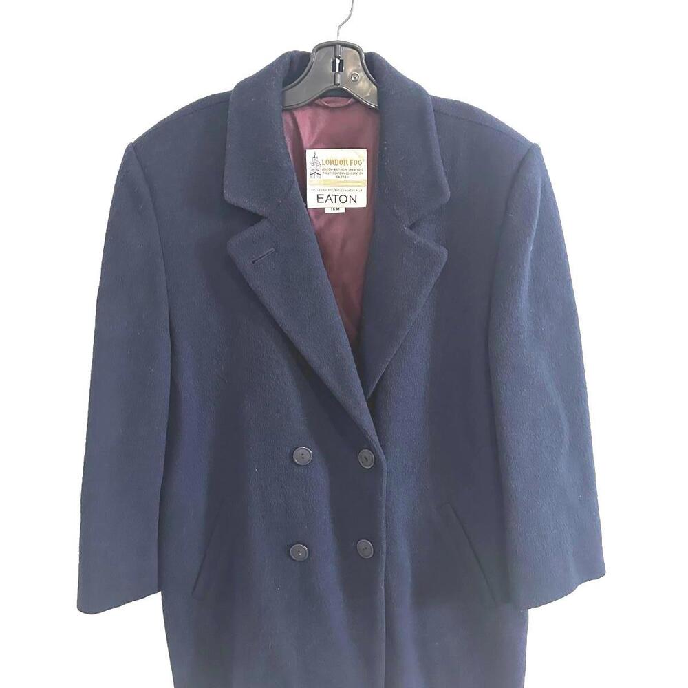 VTG London Fog + EATON Men's Navy 100% Wool Double-Breasted Coat - 16M